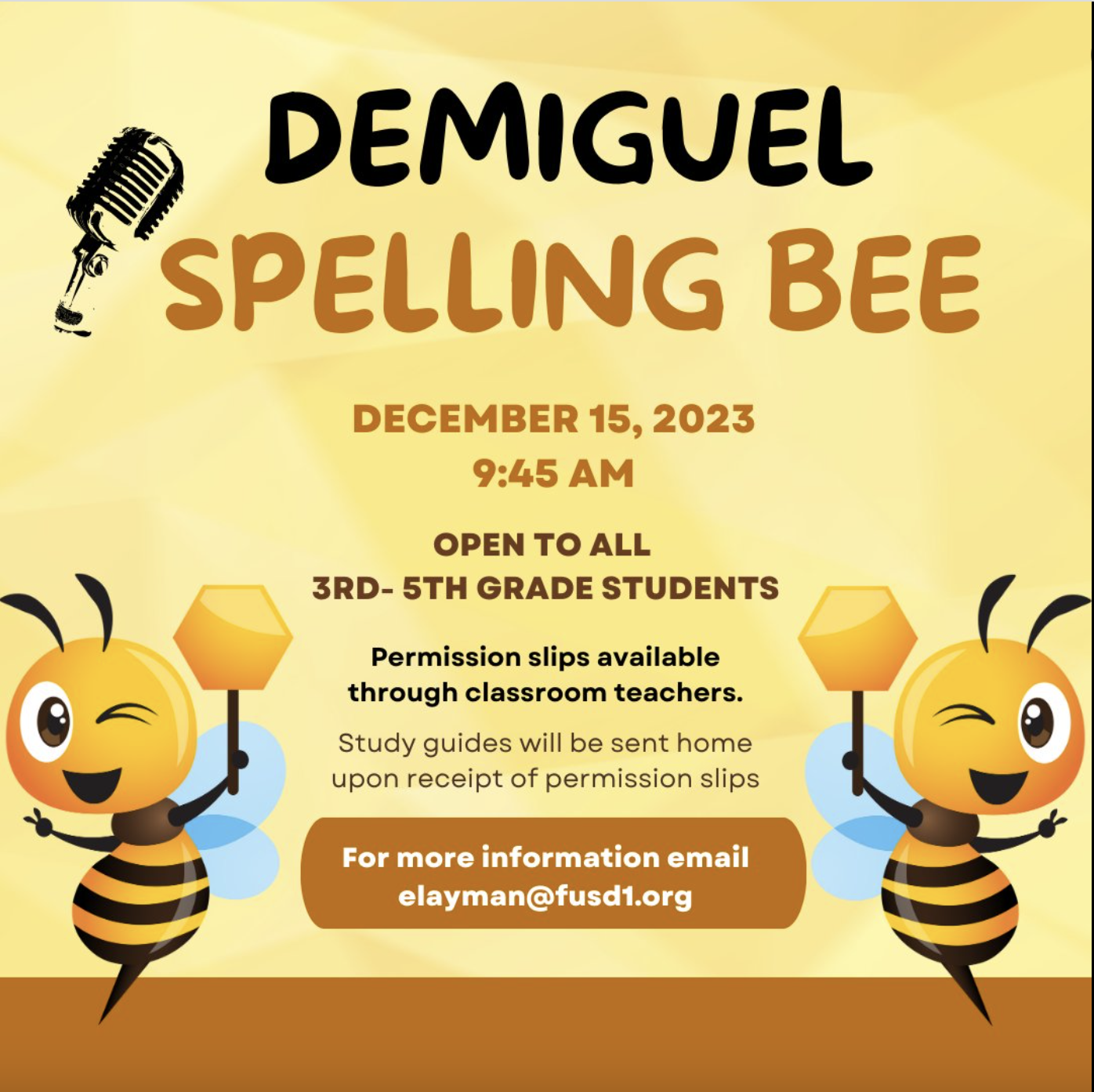  DeMiguel Spelling Bee is December 15th 
